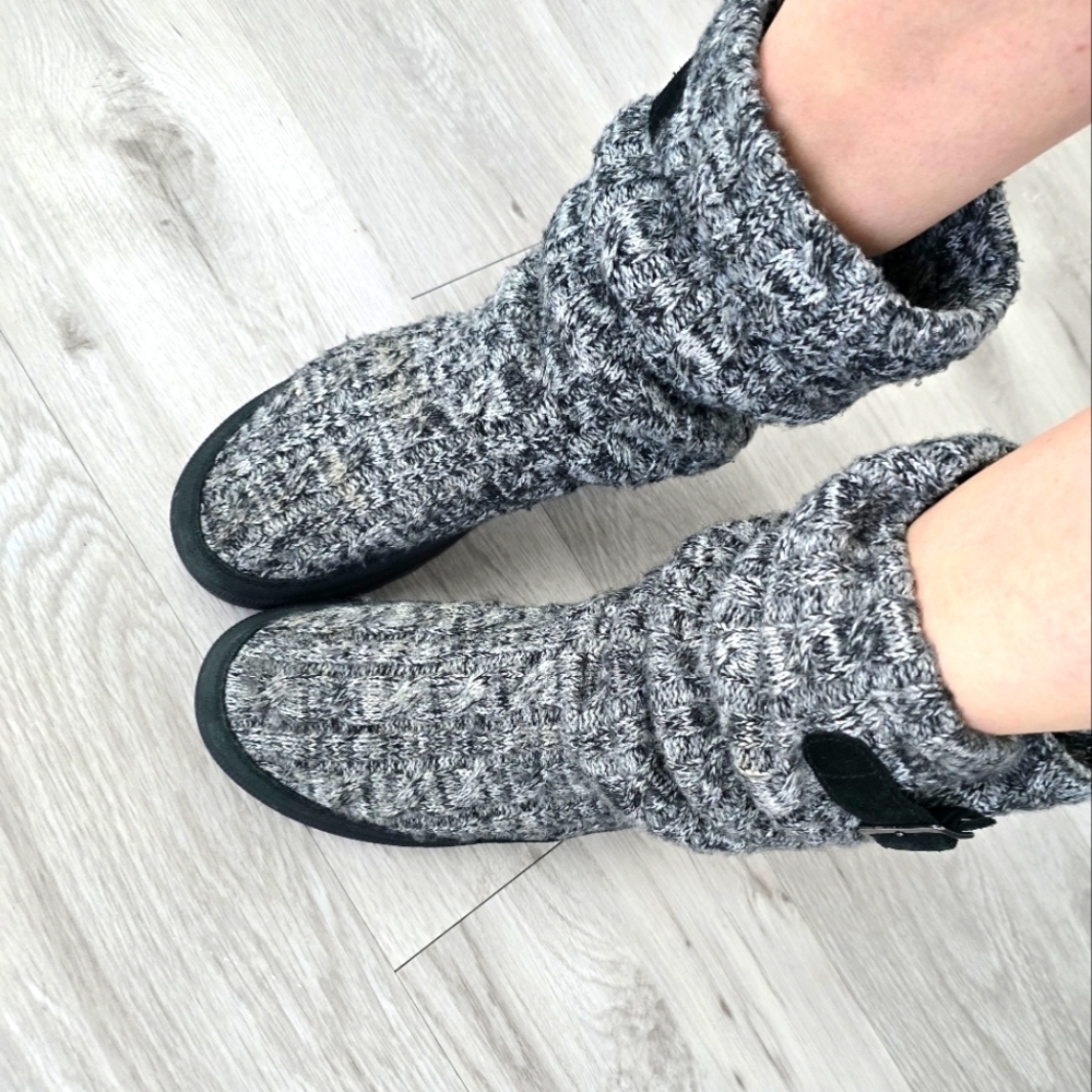 Abeo | gray black knit Bohemian mid calf slouch boots | WMS 9